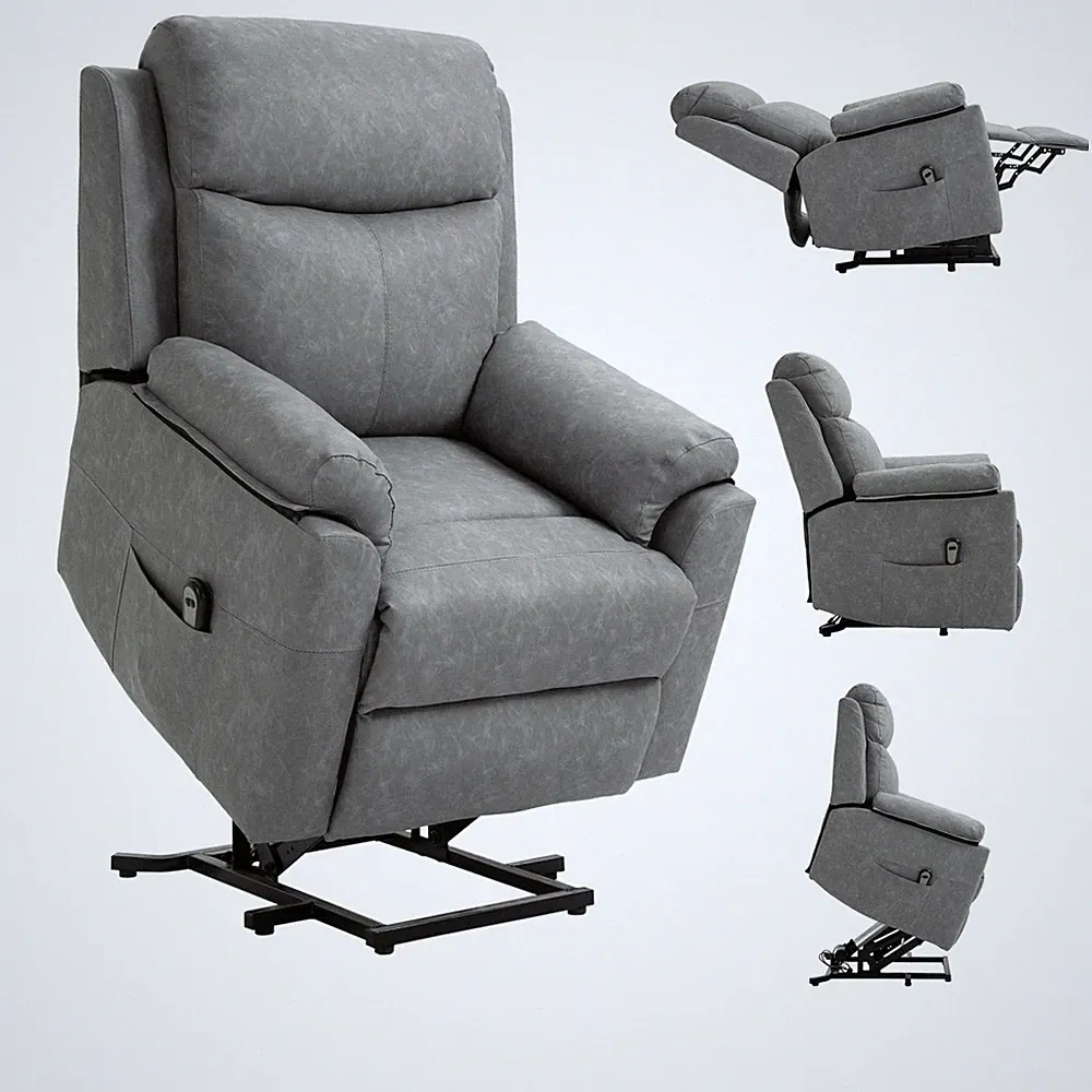 Recliner Chair Electric Power Lift Riser Grey Faux Leather Remote Up 102x83x89cm